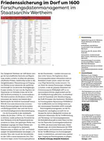 Friedenssicherung im Dorf um 1600: Forschungsdatenmanagement im Staatsarchiv Wertheim