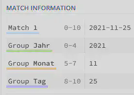 Bildschirmfoto von [RegEx101](https://regex101.com/) mit den benannten Gruppen.