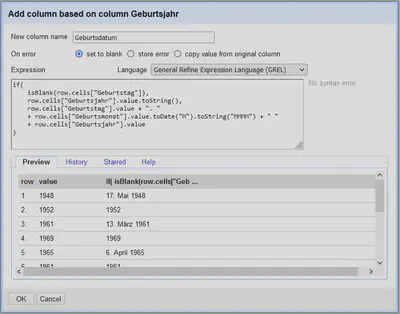 Bildschirmfoto des Dialogs zur Transformation.