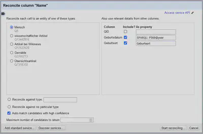 Bildschirmfoto der Einstellungen für den Reconciliation Dialog.