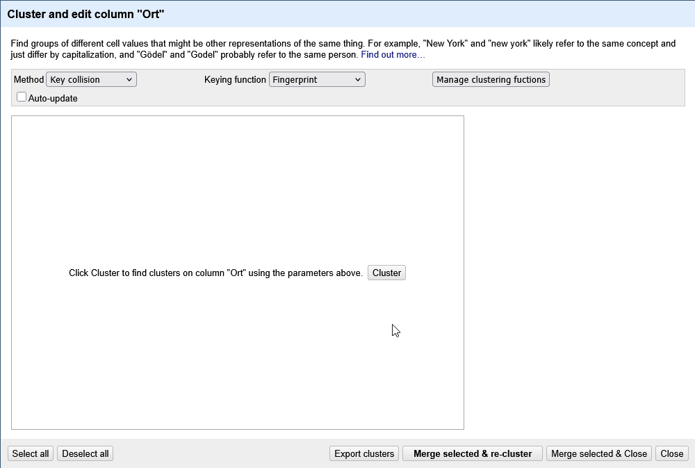 Screencast zum Anlegen und Anwenden eigener Clustering Funktionen.