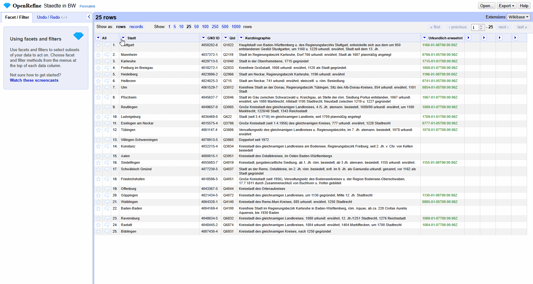 Screencast zum *Reconciling* mit OpenRefine und CSV-Datei.