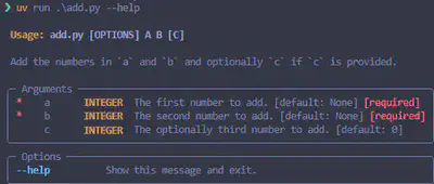Screenshot Terminal mit von *Typer* generierten Hilfstext.